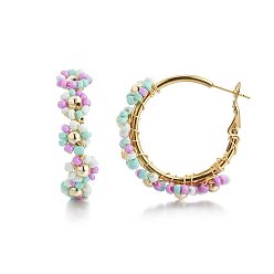 Орхидея 201 из нержавеющей стали акриловые серьги обруча, богемный стиль, золотые, цветок, сиреневые, 35 мм