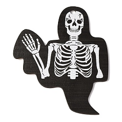 Skull Большие деревянные подвески с принтом в стиле Хэллоуина, череп, 91x77x2.5 мм, отверстие : 4 мм