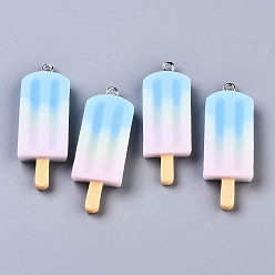Светло-Голубой Подвески из радужной смолы, с платиновым тоном железная петля, мороженое, Небесно-голубой, 41.5x14.5x5.5 мм, отверстие : 2 мм