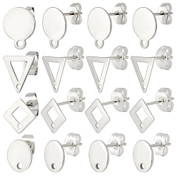 Серебро 80шт 4 стили 201/304 фурнитура для сережек из нержавеющей стали, с отверстием, 304 штифты и ушные гайки из нержавеющей стали, разнообразные, серебряные, 9~12.5x7~10 мм, отверстие : 1~1.4 мм, штифты : 0.8 мм, 20 шт / стиль