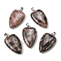 Родонит Природные подвески родонит, подвески-сердечки с 304 защелками из нержавеющей стали, цвет нержавеющей стали, 41~43x25~26x8.5~10 мм, отверстие : 4.5x7.5 мм