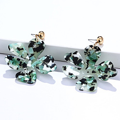 Светло-Синий Серьги-гвоздики из сплава и акрила, цветок, золотые, голубой, 57x52 мм