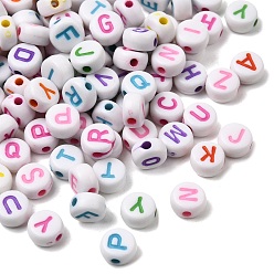 (52) Непрозрачная лаванда Ремесло стиль акриловые бусины, горизонтальное отверстие, плоский раунд со случайной буквой, разноцветные, 7x3 мм, отверстие : 1.6 мм, Около 5000 шт / 500 г