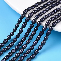Prussian Blue Natural Cultured Freshwater Pearl Beads Strands, Rice Beads, Dyed, Prussian Blue, 4~7x3~3.5mm, Hole: 0.6mm, about 73~77pcs/strand, 13.39~13.78 inch(34~35cm)