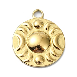 Луна Ионное покрытие (ip) 304 подвески из нержавеющей стали, реальный 18 k позолоченный, плоский круглый шарм, луна, 24x20x3 мм, отверстие : 3 мм