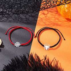 (52) Непрозрачная лаванда 2 шт. 2 стили хэллоуин 201 браслеты из нержавеющей стали, Браслеты из нейлоновой нити плетеные для женщин и мужчин, разноцветные, внутренний диаметр: 2-3/8~3-3/8 дюйм (5.9~8.6 см), 1 шт / стиль