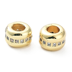 Golden Rack Plating Brass Micro Pave Clear Cubic Zirconia Beads, Long-Lasting Plated, Column, Golden, 6.5x4.5mm, Hole: 3mm