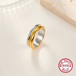 Платиновый & Золотой Двухцветные 925 кольца на палец из стерлингового серебра с рифлением, платиной и золотом, 6 мм, внутренний диаметр: 18 мм