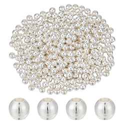 Серебро 320 шт. латунные цельные круглые бусины, без свинца, без кадмии и без никеля, серебряные, 4 мм, отверстие : 1.5 мм, 320 шт / комплект