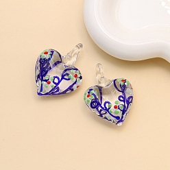 Blue Handmade Lampwork Pendants, Heart, Blue, 30x30mm