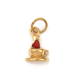 Золотой 304 подвески из нержавеющей стали Rhinstone, амулеты чашка кофе, с целью перехода в кольце, золотые, 15x9.5x4.5 мм, отверстие : 4 мм