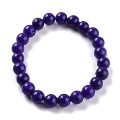Dark Slate Blue Dyed Natural Jade Beads Stretch Bracelets, Round, Dark Slate Blue, Inner Diameter: 2-1/4 inch(5.7cm), Bead: 8~8.5mm