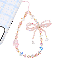 Pink 1Pc Bowknot Synthetic Quartz Bead Mobile Straps, Phone Decoration Charm, Pink, 190mm