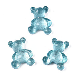 Sky Blue Spray Painted Transparent Resin Cabochons, Bear, Sky Blue, 12x9x4mm