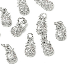 Real Platinum Plated SHEGRACE Brass Micro Pave Cubic Zirconia Pendants, Pineapple Charm, Cadmium Free & Nickel Free & Lead Free, Clear, Real Platinum Plated, 10x5x2mm, Hole: 2.5mm
