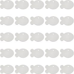 Silver Aluminum Pendants, Stamping Blank Tag, Fish, Silver, 24x38x1mm, Hole: 3mm, 30pcs/box