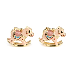 Золотой Латунь эмаль прелести, с целью перехода в кольце, долговечный, без кадмия и без свинца, стойки покрытие, Деревянная лошадка-талисман, золотые, 12x10.5x6 мм, отверстие : 3 мм