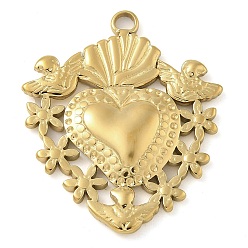 Настоящее золото 14K Ионное покрытие (ip) 304 подвески из нержавеющей стали, очарование священного сердца, реальный 14 k позолоченный, 30x25x3 мм, отверстие : 2.5 мм