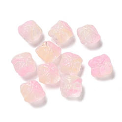 Pink Выпечка расписные прозрачные стеклянные бусины, градиент цвета, лев, розовые, 11.5x11x9.5 мм, отверстие : 1.2 мм