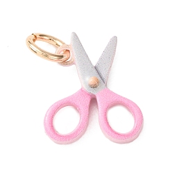 Pink 304 colgantes de acero inoxidable, Amuletos de tijeras, real 18 k chapado en oro, rosa, 15.5x13x3.5 mm, agujero: 3.5 mm