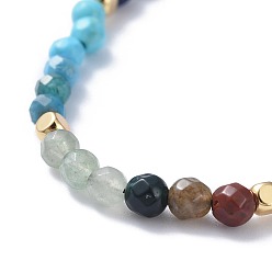 Mixed Stone Adjustable Nylon Thread Braided Beads Bracelets, with Faceted Natural & Synthetic Mixed Gemstone Round Beads and Brass Cube Beads, Faceted, 2 inch~3-1/8 inch(5.1~8.1cm)