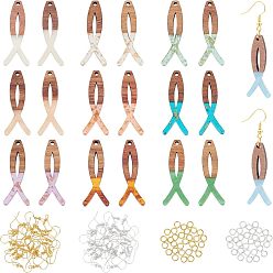 (52) Непрозрачная лаванда Набор для изготовления серег своими руками, в том числе 20 шт. подвески из смолы и орехового дерева с рыбой иисусом, золотой фольгой, 40 шт. Латунные крючки для сережек и 40 шт. Открытые прыжковые кольца, разноцветные, 100 шт / коробка