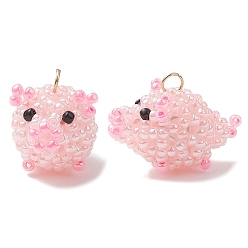 Pink Подвески в виде свиньи из стеклянного бисера, с 304 кольцами из нержавеющей стали, реальный 18 k позолоченный, розовые, 15x22x14 мм, отверстие : 3 мм