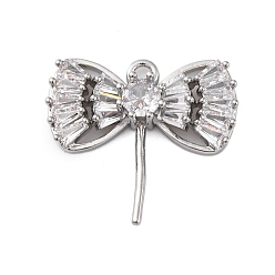 Платина Латунные микро-паве прозрачные кубические цирконии европейские подвески-шармы, привязка поручительств, за половину пробурено бисера, без кадмия, без никеля и без свинца, очарование бантом, платина, 18.5x20x5 мм, отверстие : 1.8 мм, штифты : 11x1 мм