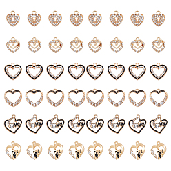 Light Gold 48 шт 6 стили подвески из сплава эмали, с кристально горный хрусталь, полые прелести сердца, золотой свет, 14~21x13~19.5x1.5~3 мм, отверстие : 1.6~2 мм, 8 шт / стиль