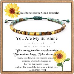 Mixed Stone Adjustable Natural African Turquoise(Jasper) and Tiger Eye Heishi Beads Braided Bead Bracelets, with Paper Display Cards, 6.69~9.84 inch(17~25cm)