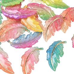 Mixed Color Gradient Colors Acrylic Big Pendants, Leaf Charms, Mixed Color, 61x26x4mm, Hole: 1.6mm