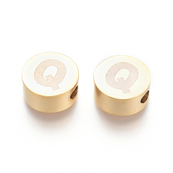 Letter Q 304 из нержавеющей стали бусы, плоские круглые с буквы, letter.q, 10x4.5 мм, отверстие : 2 мм