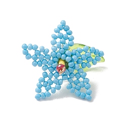 Светло-Голубой Стеклянные подвески из бисера, амулет из гибискуса мутабилиса, с 304 штифтами из нержавеющей стали и акриловой фольгой, реальный 18 k позолоченный, Небесно-голубой, 35x24.5x24.5 мм, отверстие : 2~2.5 мм