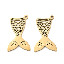 Plaqué 18K Or Véritable Pendentifs en acier inoxydable, charmes de queue de sirène, découper, placage ionique (ip), réel 304 k plaqué or, 18mm, Trou: 25x15x1.3mm