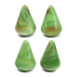 Зеленый лайм Непрозрачные акриловые бусины, имитирующие драгоценные камни, слеза, два тона, зеленый лайм, 26x17.5 мм, отверстие : 2 мм, Около 140 шт / 500 г