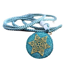 Dodger Blue Resin Sweater Chains Necklaces, Flat Round with Star Pendant Necklaces, Dodger Blue, 1.38x0.47 inch(3.5x1.2cm)