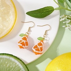 Оранжевый Оранжевые серьги-подвески из стеклянных бусин ручной работы, с 304 нержавеющей стали серьги крючки, золотые, оранжевые, 47.5x15.5 мм