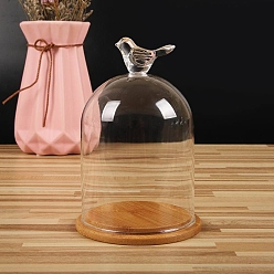 Птица Купол из прозрачного стекла, декоративная витрина, террариум в форме колокольчика с бамбуковым основанием, Рисунок птицы, 90x140 мм