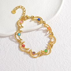 Луна Стиль богема 304 браслеты из нержавеющей стали с цепочкой для женщин, с синтетическими бирюзовый, реальный 18 k позолоченный, луна, 7-1/4 дюйм (18.4 см), Луна: 11.5x19.5x4.5 мм