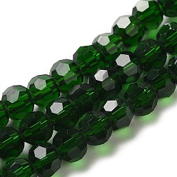 Vert Foncé Des billes de verre transparentes, à facettes (32 facettes), ronde, vert foncé, 6mm, Trou: 1mm, Environ 98 pcs/chapelet, 20.47 pouce (52 cm)