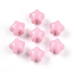 Pink Непрозрачные акриловые бусины, звезда, розовые, 11.1x12.8x10.2 мм, отверстие : 1.6 мм, Около 682 шт / 500 г