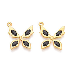 Черный 304 подвески из нержавеющей стали с кубическим цирконием, бабочка, ионное покрытие (ip), реальный 18 k позолоченный, чёрные, 24x21x2.1 мм, отверстие : 1.2 мм