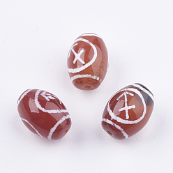 Sagittarius Tibetan Style Constellation/Zodiac Pattern dZi Beads, Natural Agate Beads, Dyed & Heated, Barrel with Twelve Constellations, Sagittarius, 14x10mm, Hole: 0.6mm