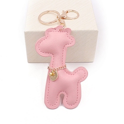 Pearl Pink PU Leather Keychain, with Metal Findings, Giraffe, Pearl Pink, Pendant: 13x8cm