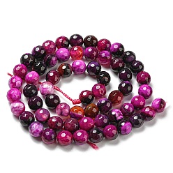 Magenta Natural Agate Beads Strands, Dyed & Heated, Round, Faceted, Magenta, 6mm, Hole: 1mm, about 62pcs/strand, 14.37~14.76 inch(36.5~37.5cm)