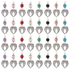 (52) Непрозрачная лаванда 32 шт 8 цвета подвески из сплава в тибетском стиле, с абс бисера, крыло, разноцветные, 38 мм, отверстие : 2 мм, 4 шт / цвет