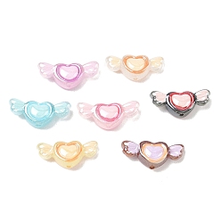Mixed Color Plastic Enamel Beads, Heart & Wing, with Glitter Powder, Mixed Color, 10.5x23x7mm, Hole: 1.5mm