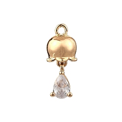 Золотой Латунные микро проложить кубического циркония подвески, цветок с каплей, золотые, 17.5x7.5 мм, отверстие : 1.5 мм