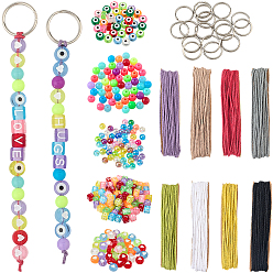 (52) Непрозрачная лаванда Наборы для изготовления ключей своими руками, включая 20шт. соединительное кольцо, 2шт. хлопчатобумажной нити и 300шт. бусин, разноцветные, 6 мм, отверстие : 1.5 мм