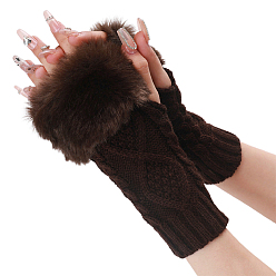 Coconut Brown Polyacrylonitrile Fiber Yarn Knitting Fingerless Gloves, Soft Winter Warm Gloves with Thumb Hole, Coconut Brown, 200~260x125mm